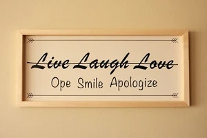 Funny Farmhouse Sign - Ope Smile Apologize - Handmade with Maple Frame - Picture 1 of 5