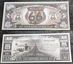 Route 66 Bank Note Americana Free Way High One Million Dollars Old Vintage 1926 - Picture 1 of 5