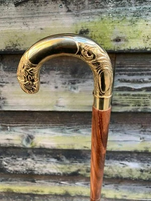 Exclusive Wooden Walking Stick Wolf Head Handle Victorian Style Solid Cane Hand - Image 1 of 4