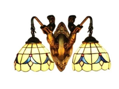 2-lights Tiffany Style Wall Light Sconce Fixture Stained Glass Bedroom Wall Lamp - Image 1 of 4