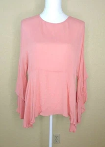 Chelsea & Theodore Womens Top Sz Small Pink Boho Flare Sleeves Keyhole Back - Picture 1 of 7