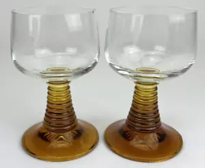 Set 2 Schott Zwiesel Wine Goblet Glasses German Clear Amber Stem - Picture 1 of 6