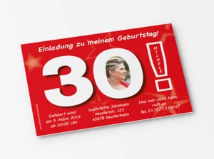 Einladungskarten Geburtstag Einladung -  30. Geburtstag Große 30 rot - Bild 1 von 4