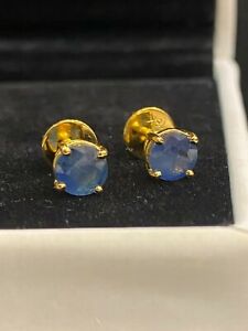 Stunning 2.24 TCW Natural Sapphires Unisex Stud Earrings In 750 Solid 18K Gold