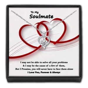 Romantic Gift For Her Love Heart Necklace Present Soulmate Wife Husband Women - Picture 1 of 9