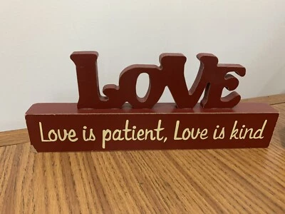 Primitive Country Wood Carving sign "LOVE IS PATIENT LOVE IS KIND Tabletop Decor - Image 1 of 4