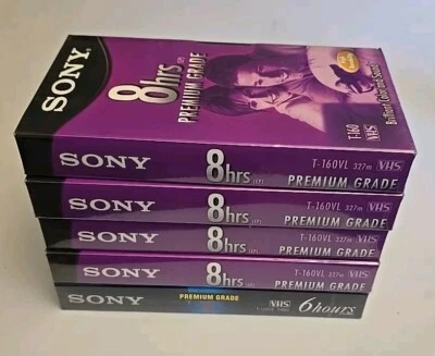 Lote de 4 cintas de video VHS en blanco Sony T-160VL grado premium de 8 horas - nuevas selladas Foto 1 de 4