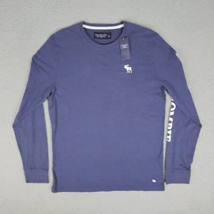 Abercrombie & Fitch T-Shirt Boys Large Blue Crew Neck Logo Long Sleeve Pullover - Picture 1 of 11