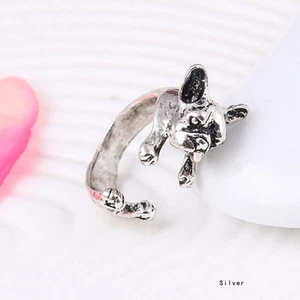 French Bulldog Dog Rings - Silver - Adjustable (R13) - Picture 1 of 1