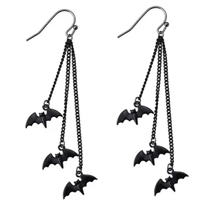 Black Bat Dangle Hook Earrings, Punk Goth Bat Halloween Fashion Earrings - Picture 1 of 7