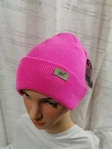 Strickmütze Mütze neonpink dimo pink neon Neu doppelt gestrickt mit Wolle - Picture 1 of 5