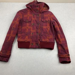 Hurley Coat Womens Small Aztec Print Mock Neck Jacket Removable Hood Burgundy - Picture 1 of 9