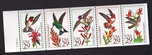 Scott #2646a Hummingbirds Pane of 5 Stamps w/Tab & Plate # - MNH P#A2212112 - Picture 1 of 2