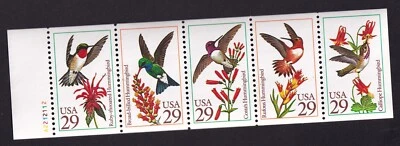 Scott #2646a Hummingbirds Pane of 5 Stamps w/Tab & Plate # - MNH P#A2212112 - Image 1 of 2