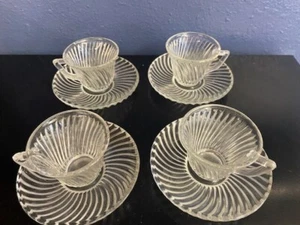 Federal Glass Demitasse Cup and Saucers-Diana Pattern -Set of 4 -(8 Pieces) - Picture 1 of 4