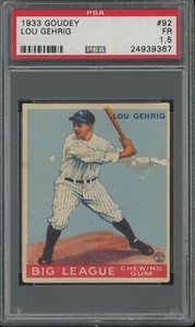1933 Goudey #92 Lou Gehrig New York Yankees HOF PSA 1.5