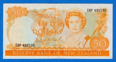 New Zealand $50 1983-92 P174b Circulated Note QE II / Morepork owl XBP 480590 - Image 1 of 4