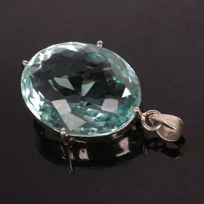 Lab Created Aquamarine 64 Ct Oval Shape Solid 925 Silver Pendant Statement Piece - Image 1 of 4