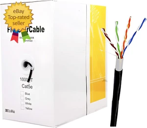 Cat5E 1000 Ft. 24AWG Pull Box Direct Burial/Underground Double Jacket Waterproof - Picture 1 of 12