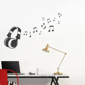  Wandtattoo Kopfhörer mit Noten, Musik Wandaufkleber Wandsticker Wanddekoration - Bild 1 von 2
