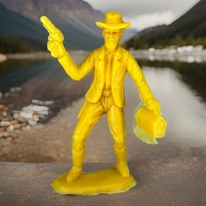 Rare Cowboy Action Figure Holding Mystery Loot Bag Gold Vintage Yellow Toy - Picture 1 of 6