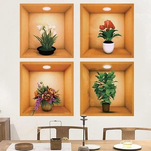4x 3D Potted Plants Wall Sticker PVC Wall Art Sticker for Room Playroom - Picture 1 of 6