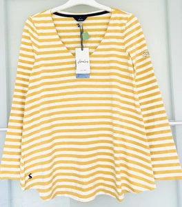 £24.95 •JOULES•Harbour Lightweight Swing Jersey Top, Mustard White 6-8 UK /36” - Picture 1 of 3