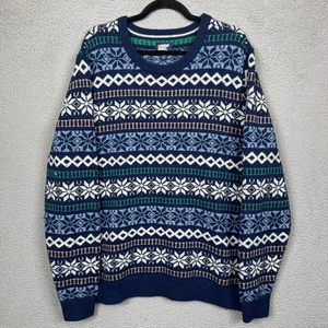 Lands End Sweater Mens XL Tall Blue Fair Isle Wool Blend Knit Holiday Nordic - Picture 1 of 10