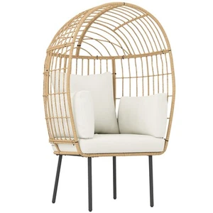 Rattansessel Ei-Förmig mit abnehmbarem Kissen Polster, Outdoor Sessel aus Rattan - Bild 1 von 10
