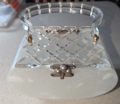 Charles Kahn 1950's pearly white Lucite purse - Image 1 of 4