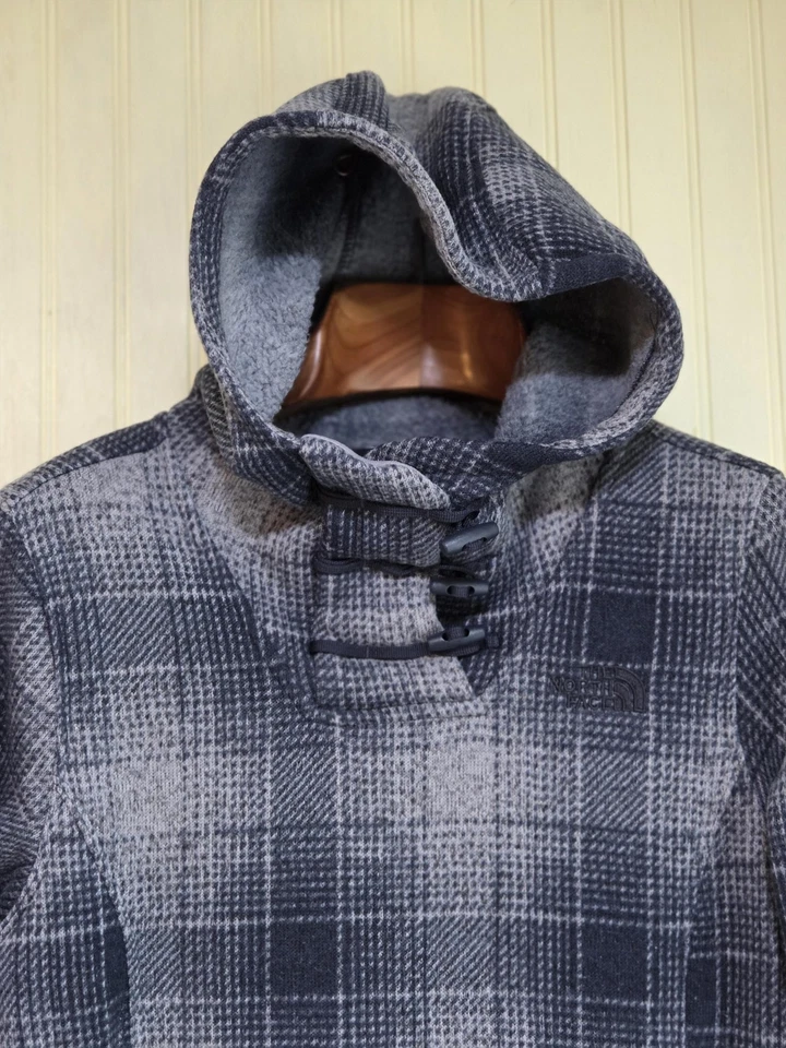 Pullover North Face para mujer gris medio a cuadros con capucha polar suéter chaqueta cálido Foto 1 de 4