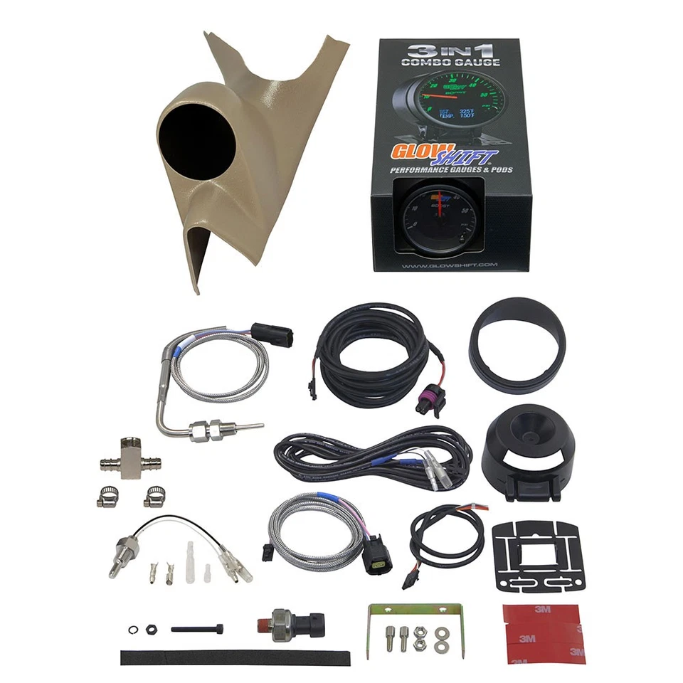 Cápsula 3 en 1 Ford Super Duty bronceada 99-02 + refuerzo facial negro 3 en 1 con EGT y medidores de temperatura Foto 1 de 4