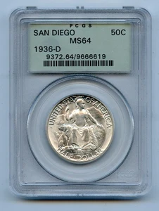 1936-D San Diego Commemorative Silver Dollar PCGS MS64 OGH Old Green Holder - Picture 1 of 2
