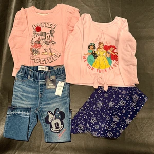 Disney 4-pc Set 2T Girls NWT Gap Jeans, PO Minnie Top, Princess Top & Leggings - Picture 1 of 1