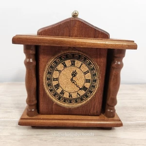 Vintage MCM Wood And Cork Big Ben Clock Face Coaster Set Of 6 With Holder - Picture 1 of 13