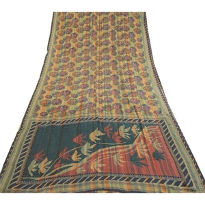 Sanskriti Vintage Sarees Multi Pure Crepe Silk Printed Sari Floral Craft Fabric - Picture 1 of 9