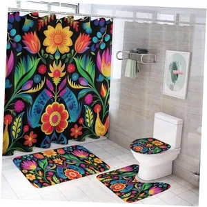4 Pcs Bathroom Shower Curtain Set,Bathroom Sets with Rugs (Bath Mat,U Shape - Picture 1 of 8