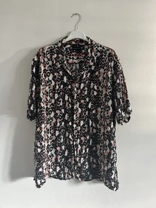 All Saints Men’s Black And Pink Cheetah Print Relaxed Fit Shirt Size XL - Picture 1 of 5