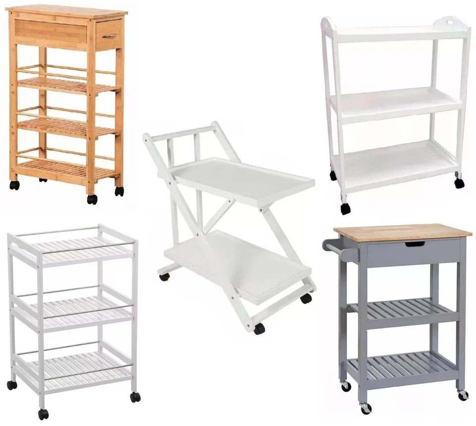 2/3/4 Tier Bamboo Wooden Kitchen Cart Island Food Serving Trolley Rolling Wheels - Image 1 of 1