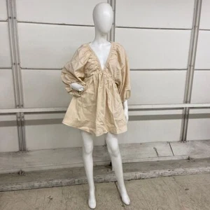 FREE PEOPLE Portia Denim Mini Dress Women's Size S Cream - Picture 1 of 7