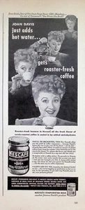 VINTAGE 1940s Print Ad ~ Nescafe ~ Roaster-fresh coffee ~ Joan Davis - Picture 1 of 1