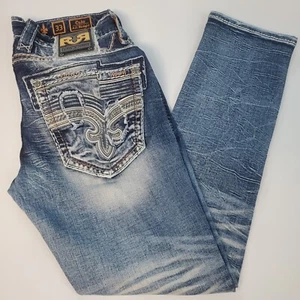 Rock Revival Jeans Duke Alt Straight Distressed Denim Jeans Mens Size 33x32 - Picture 1 of 22