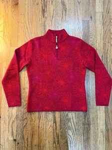 Neve Designs Red Floral Pattern Nordic Wool Ski Sweater 1/4 Zip Medium - Picture 1 of 7