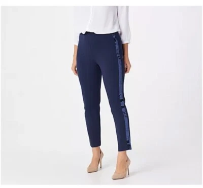 Pantalones al tobillo Joan Rivers Petite Signature tejidos con rayas de lentejuelas talla XLP azul marino  Foto 1 de 4