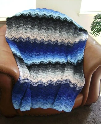  NEW HAND CROCHET BLUE AND GRAY MULTI  AFGHAN LAP BLANKET LAPGHAN THROW HANDMADE - Image 1 of 4