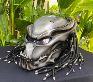 Silver Predator Custom Helmet Berseker Alien Motorcycle Helmet Skull Dreadlock - Picture 1 of 6