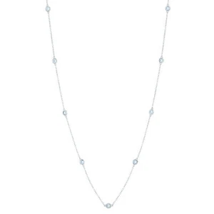 Sterling Silver Round Blue Topaz Yard Necklace with 9 Stations for Women - 18" - Picture 1 of 7