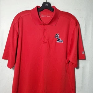 Ole Miss Rebels Polo Shirt Mens Large Red Under Armour Short Sleeve - Picture 1 of 10