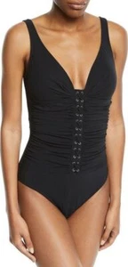 2077 Profile by Gottex Moto lace-up D cup one piece BLACK Size 6D $125 - Picture 1 of 1