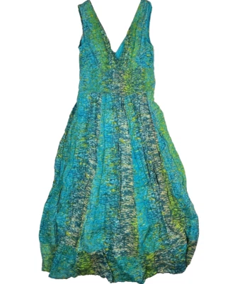 Vtg Jane Ashley Dress Blue Green V-Neck 100% Cotton Sleeveless Maxi Summer SM - Image 1 of 4
